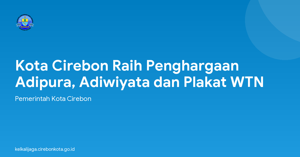 Kota Cirebon Raih Penghargaan Adipura, Adiwiyata dan Plakat WTN